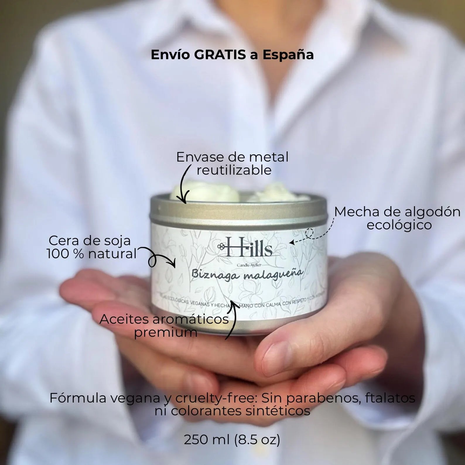 Vela de Soja Artesanal en Lata, Jazmín | Regalo Sostenible | Decoración Aesthetic | Hecha en España